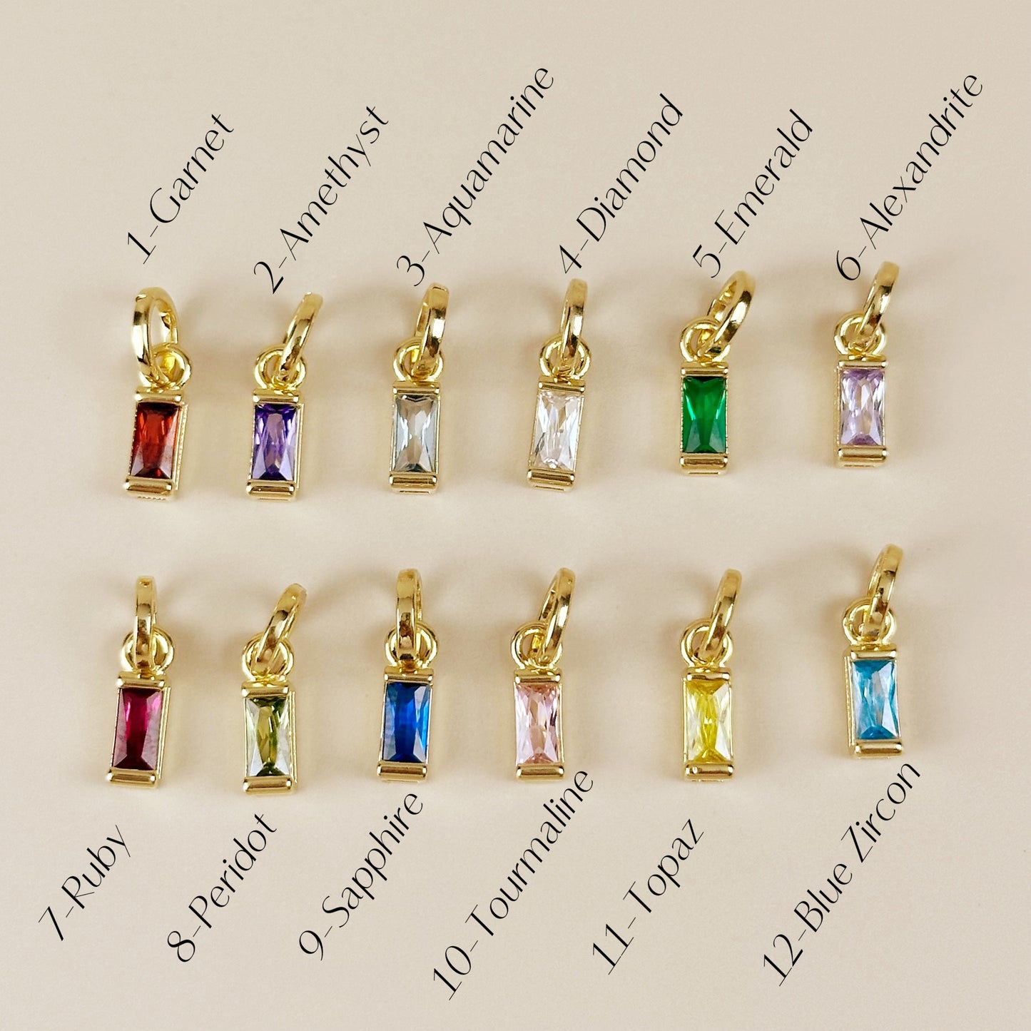 Birthstone Pendant - Baguette CZ Charm for Necklaces