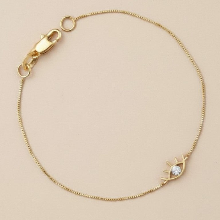 👁️ 18k Gold Filled CZ Eye Charm Bracelet — The Watchful Eye. One Perfect Stone. Worn at the Wrist.