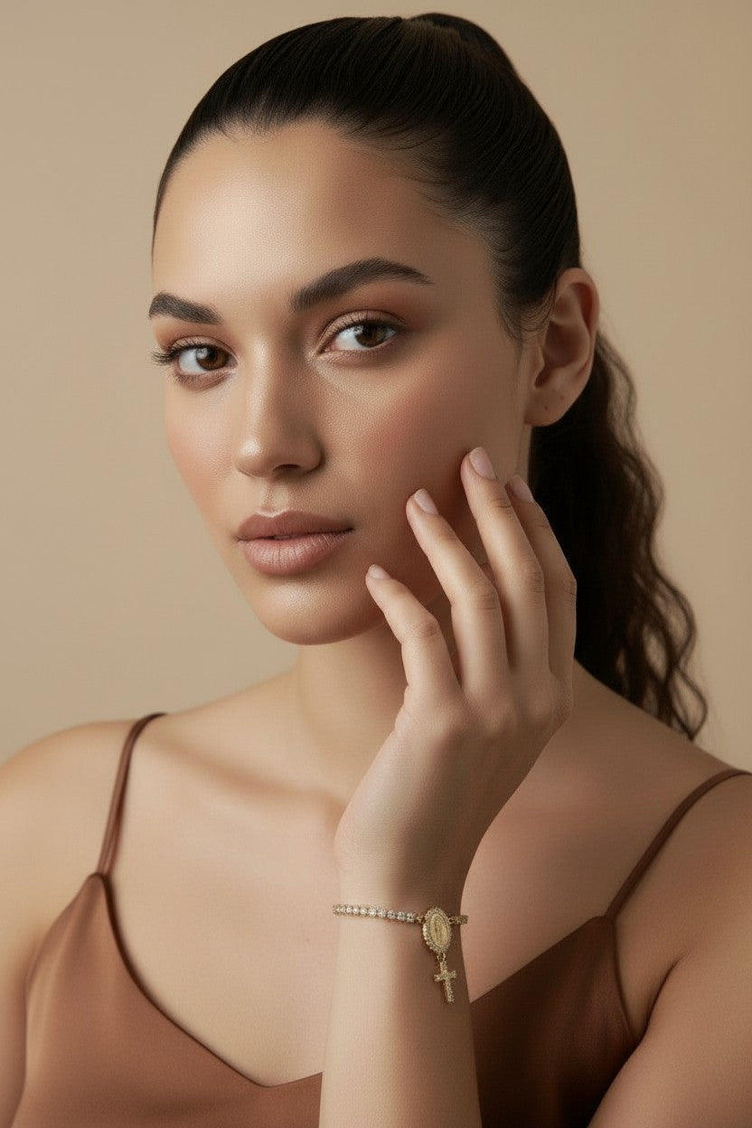 🙏 18k Gold Filled Pavé Mary CZ Tennis Bracelet — The Most Brilliantly Framed Devotion at the Wrist.