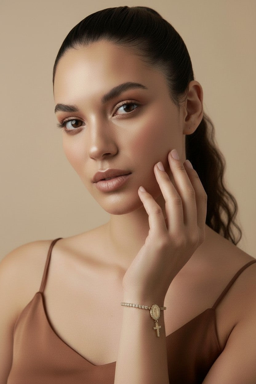 🙏 18k Gold Filled Pavé Mary CZ Tennis Bracelet — The Most Brilliantly Framed Devotion at the Wrist.
