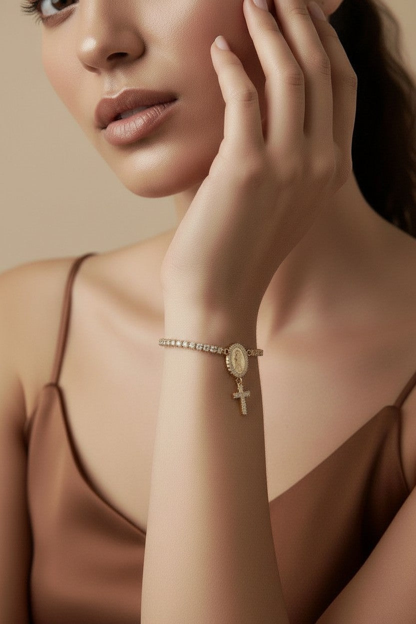 🙏 18k Gold Filled Pavé Mary CZ Tennis Bracelet — The Most Brilliantly Framed Devotion at the Wrist.
