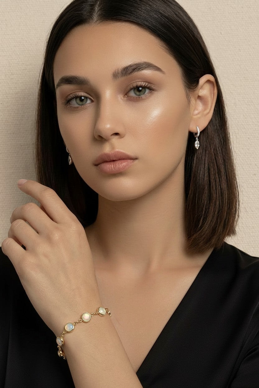 18k Gold Filled Rounded Opal Bracelet | Trendy Summer Statement