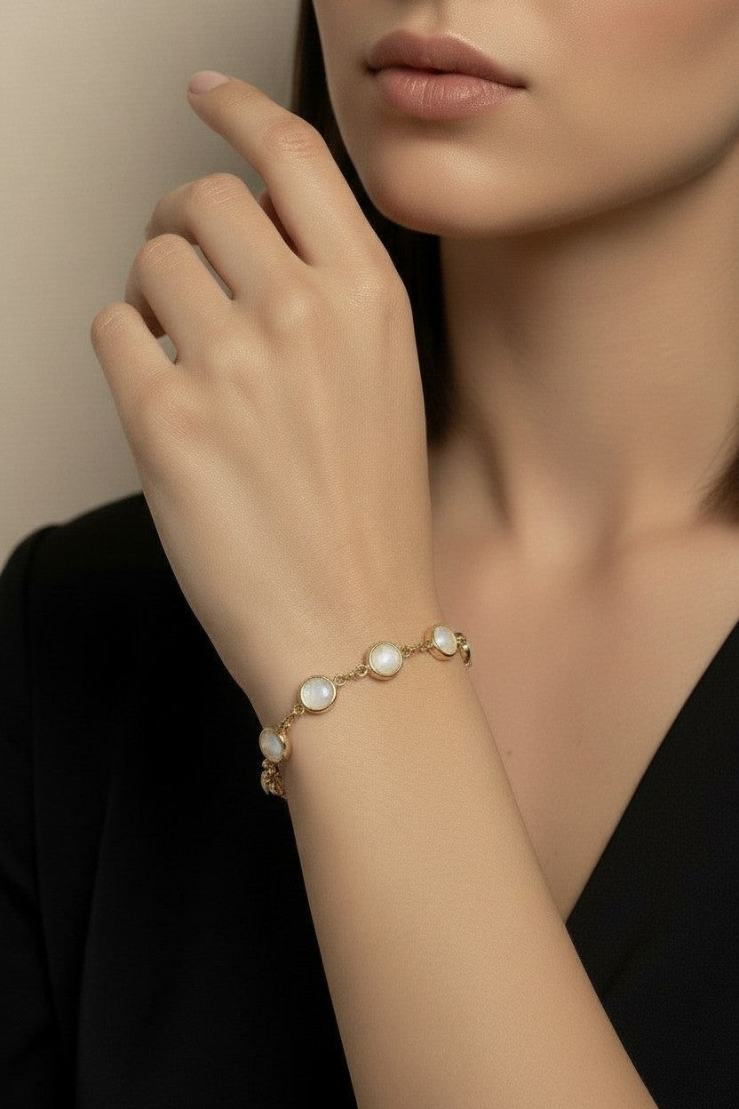 18k Gold Filled Rounded Opal Bracelet | Trendy Summer Statement