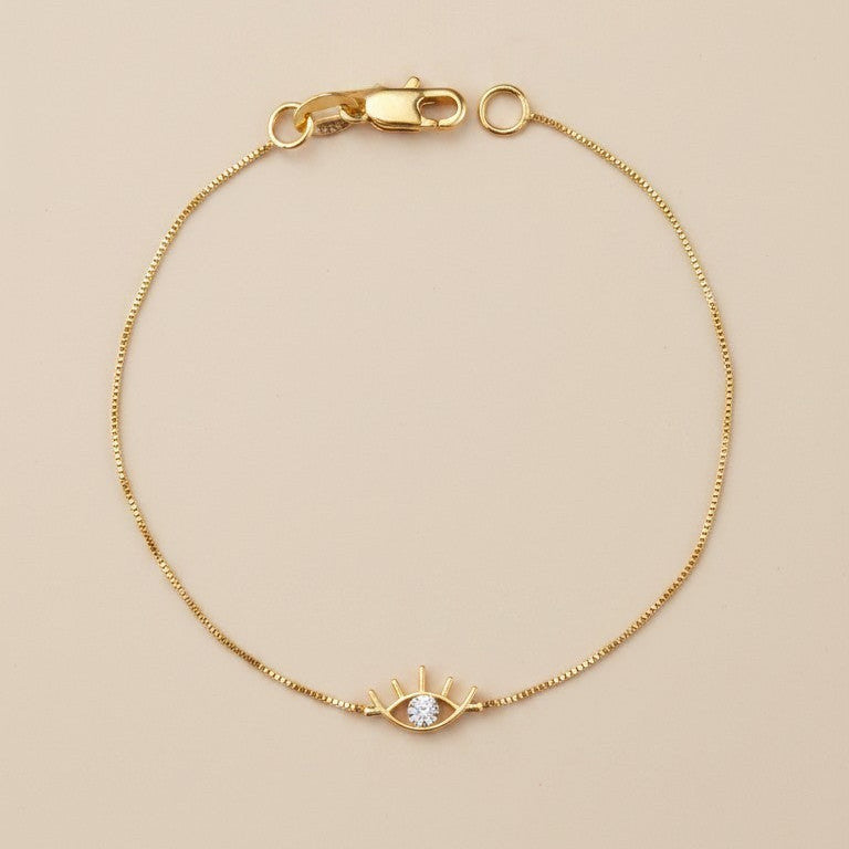 👁️ 18k Gold Filled CZ Eye Charm Bracelet — The Watchful Eye. One Perfect Stone. Worn at the Wrist.