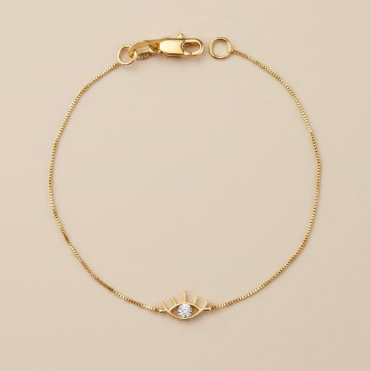 👁️ 18k Gold Filled CZ Eye Charm Bracelet — The Watchful Eye. One Perfect Stone. Worn at the Wrist.