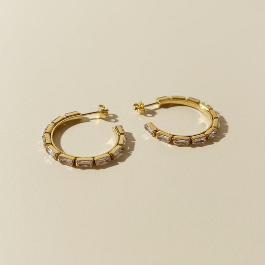 Baguette CZ Hoop Earrings - Luxury Statement Hoops for Women