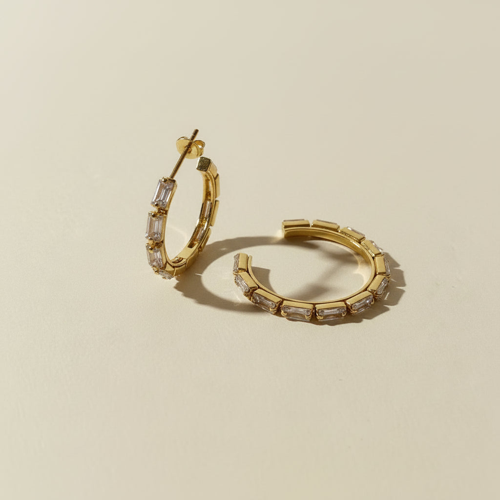 Baguette CZ Hoop Earrings - Luxury Statement Hoops for Women