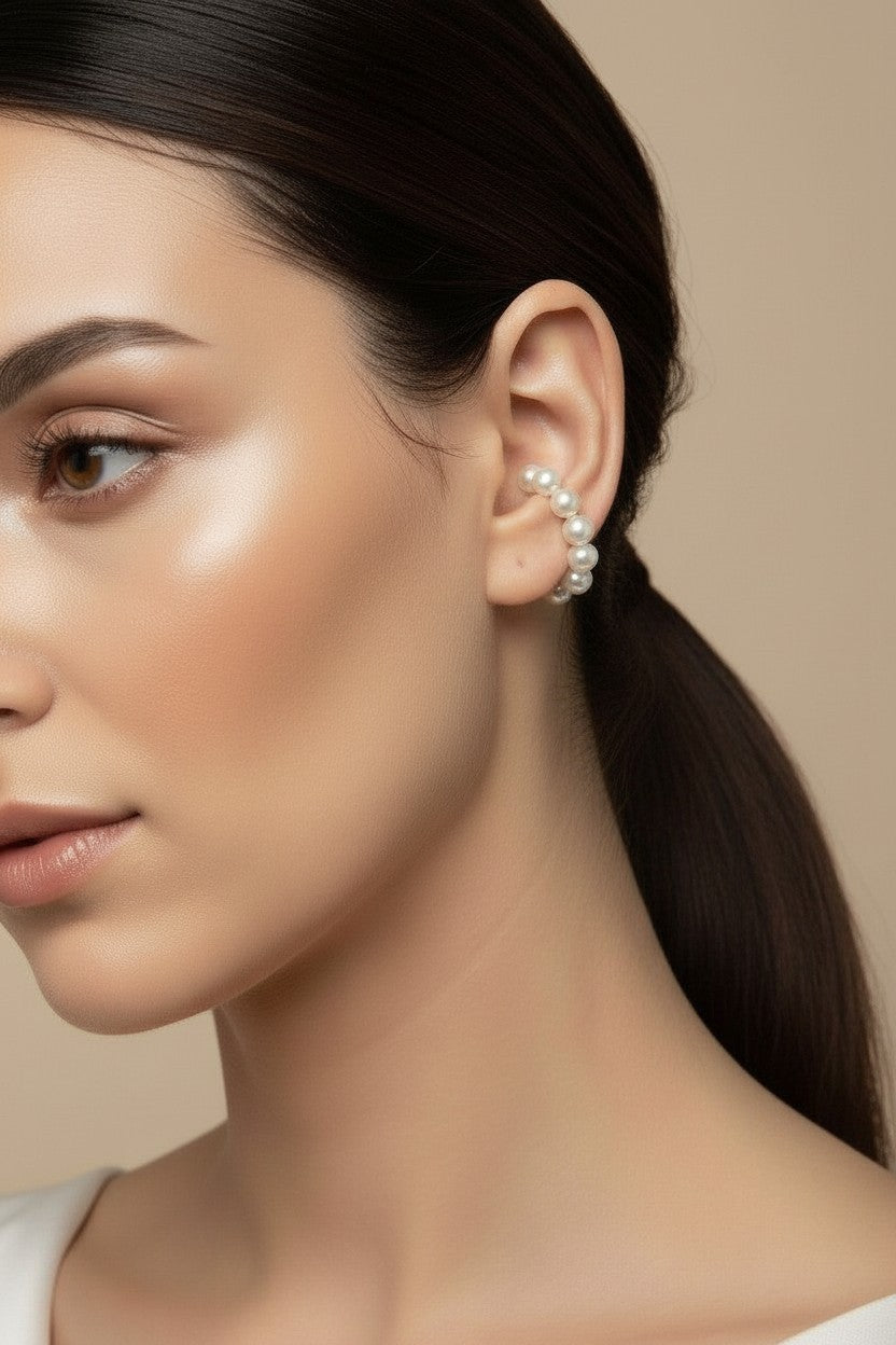 🤍 18k Gold Filled Pearl Ear Cuff — Soft Lustre. Organic Row. No Piercing Required.