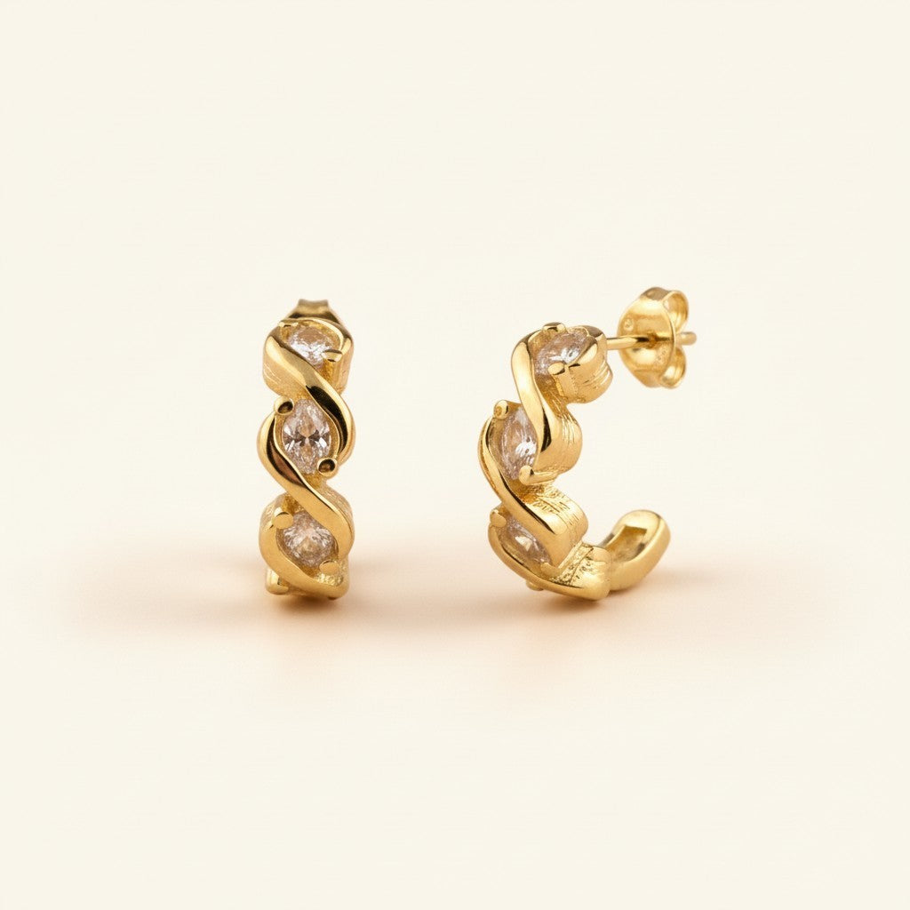 ✨ 18k Gold Filled Tension-Set CZ C-Hoop Earrings — The Stone That Floats. The Setting That Disappears.