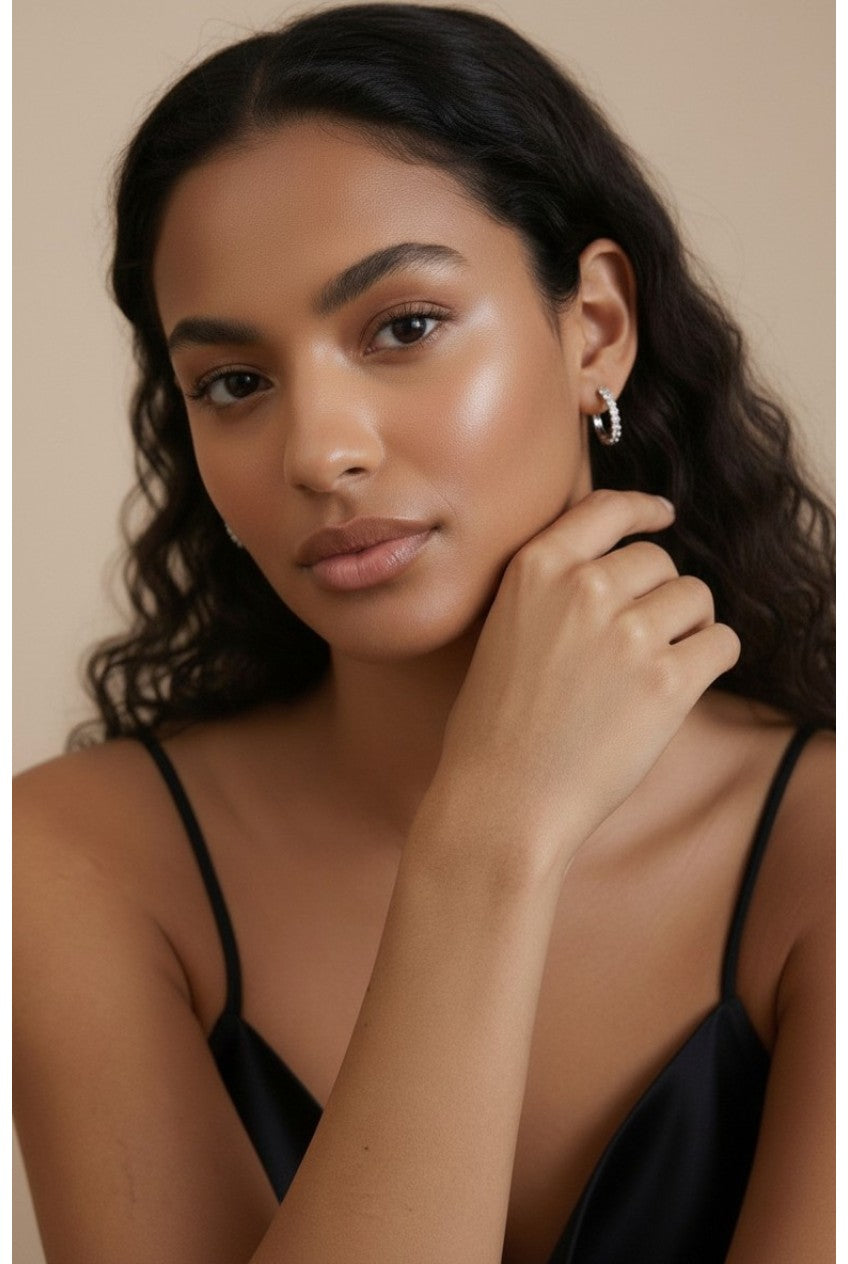 💎 .925 Sterling Silver Moissanite Hoop Earrings — 16 Certified Stones. 0.48ct Per Ear. The Hoop That Earns Its Brilliance.