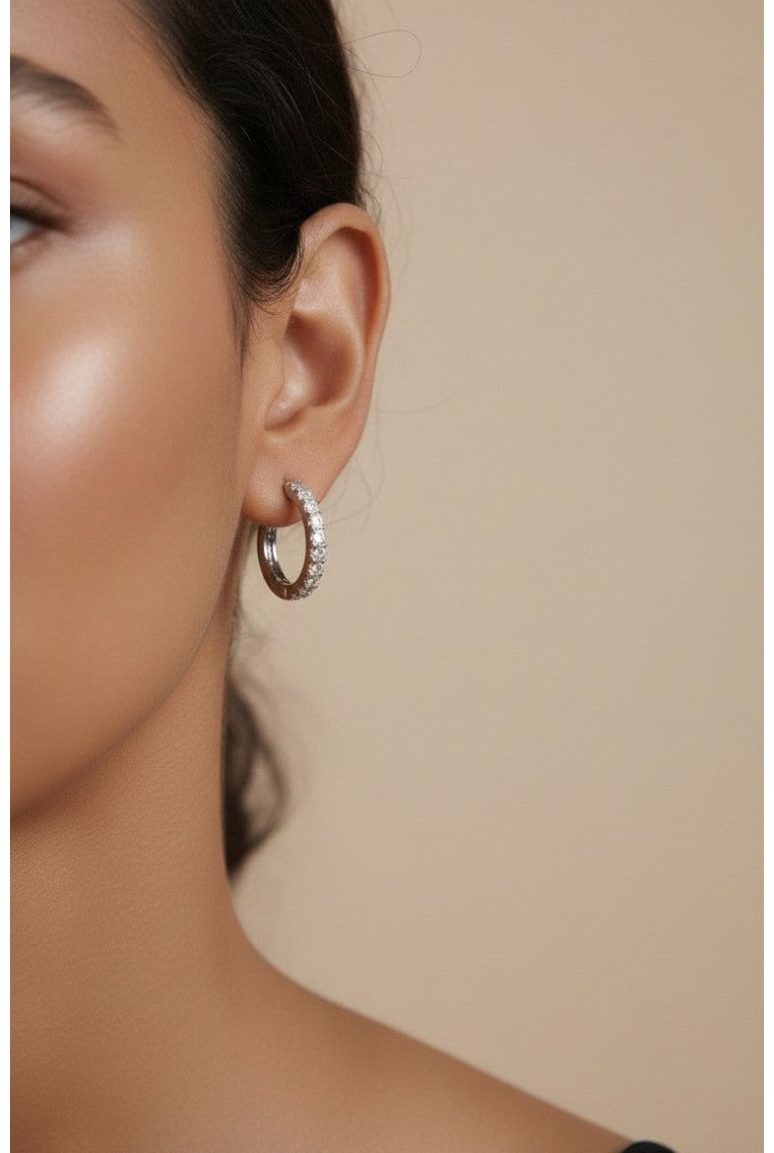 💎 .925 Sterling Silver Moissanite Hoop Earrings — 16 Certified Stones. 0.48ct Per Ear. The Hoop That Earns Its Brilliance.