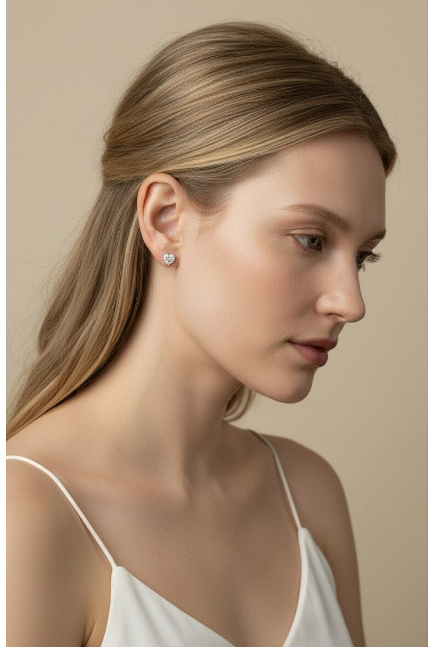 💎 .925 Sterling Silver Heart-Cut Moissanite Stud Earrings — The Most Romantic Cut. GRA Certified. 0.5ct Total.