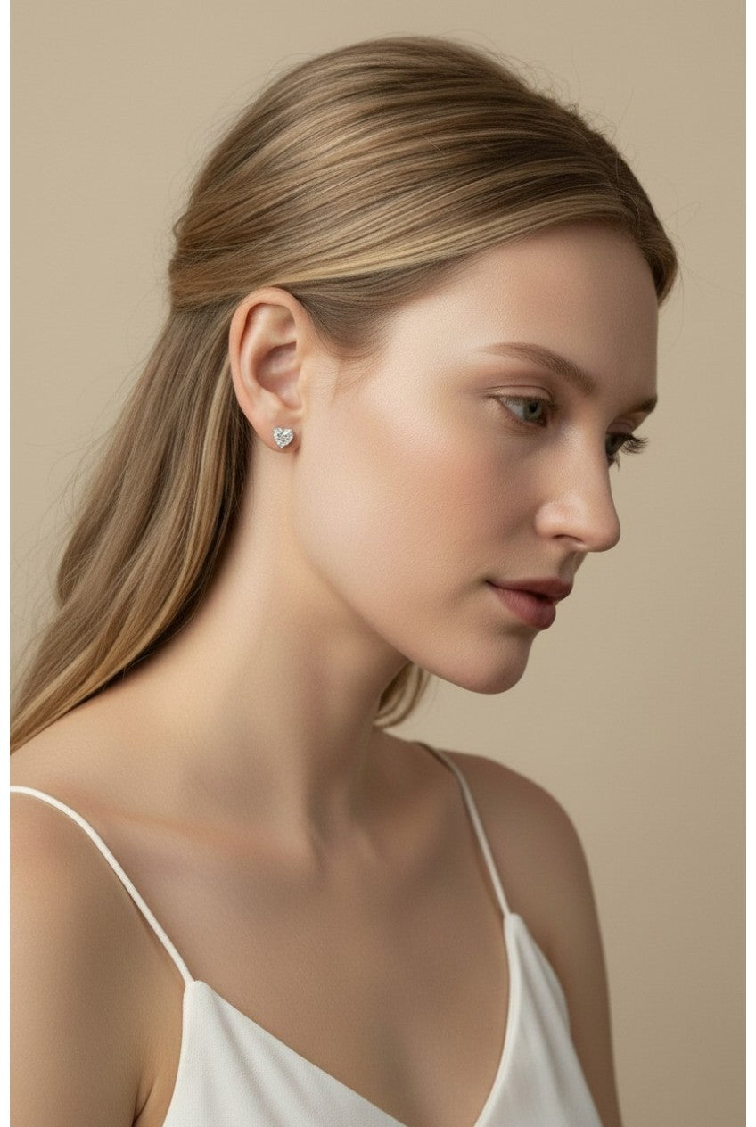 💎 .925 Sterling Silver Heart-Cut Moissanite Stud Earrings — The Most Romantic Cut. GRA Certified. 0.5ct Total.