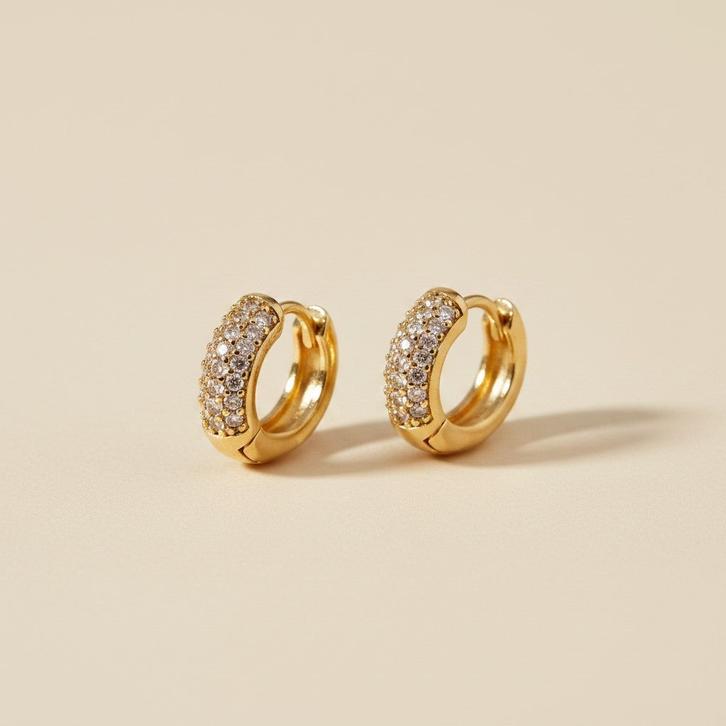 18k Gold Filled CZ Huggie Earrings | Classic Sparkle, Everyday Shine