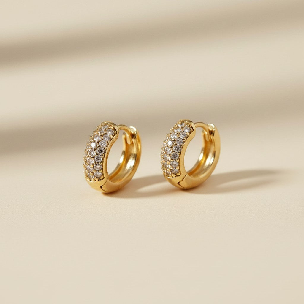 18k Gold Filled CZ Huggie Earrings | Classic Sparkle, Everyday Shine