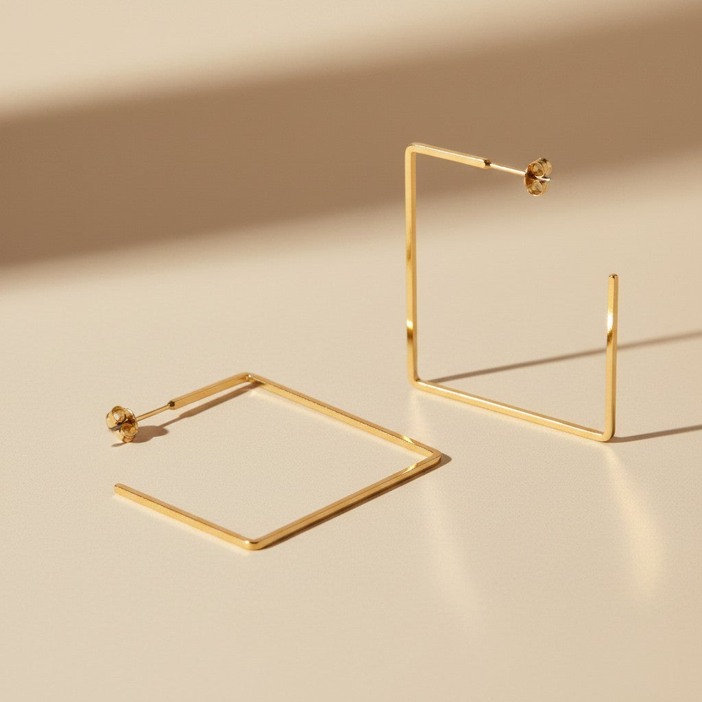 18k Gold Filled Square Wire Semi-Hoop Earrings | Geometric Everyday Style