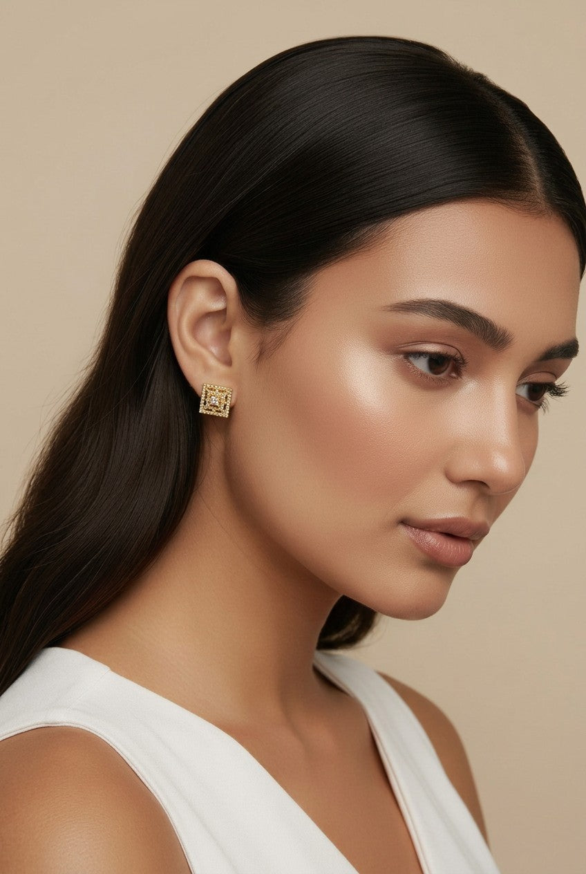 18k Gold Filled Micro CZ Princess Cut Stud Earrings | Everyday Sparkle
