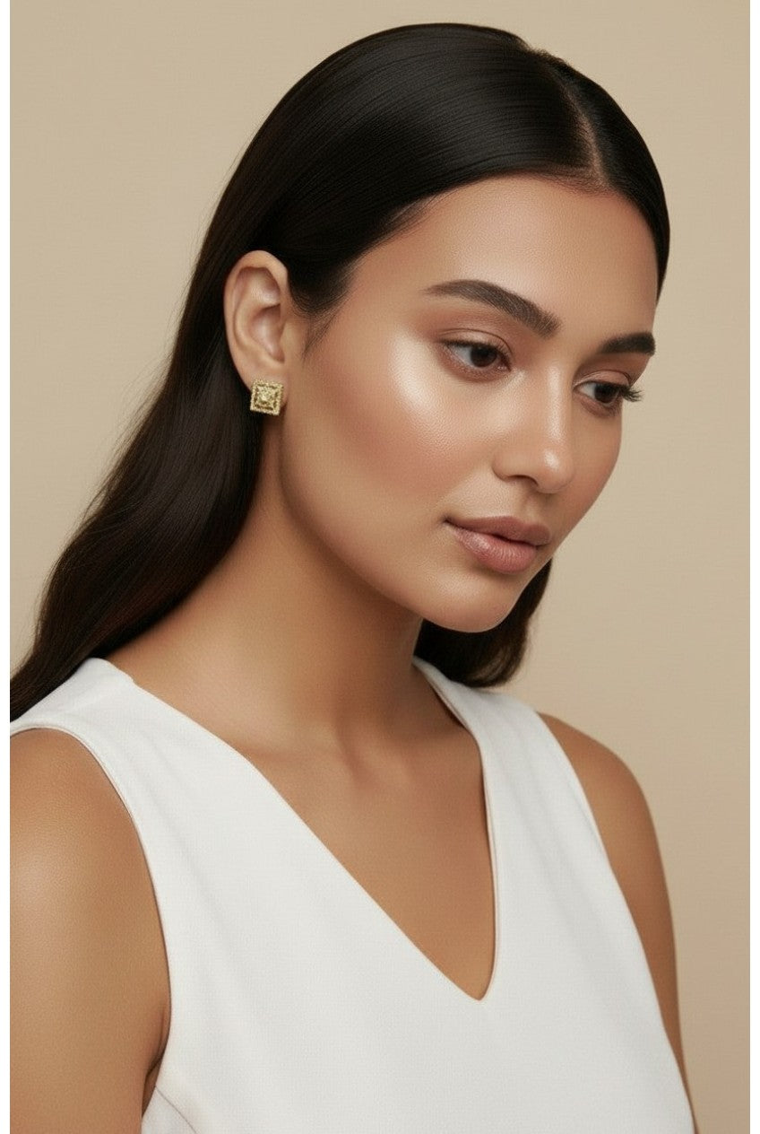 18k Gold Filled Micro CZ Princess Cut Stud Earrings | Everyday Sparkle