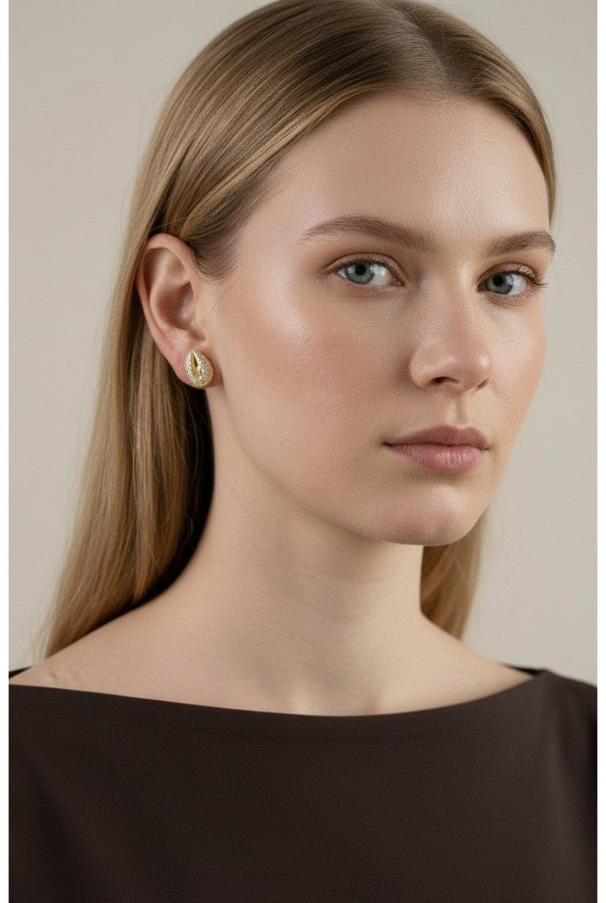 18k Gold Filled Cowrie Shell CZ Stud Earrings | Coastal Elegance