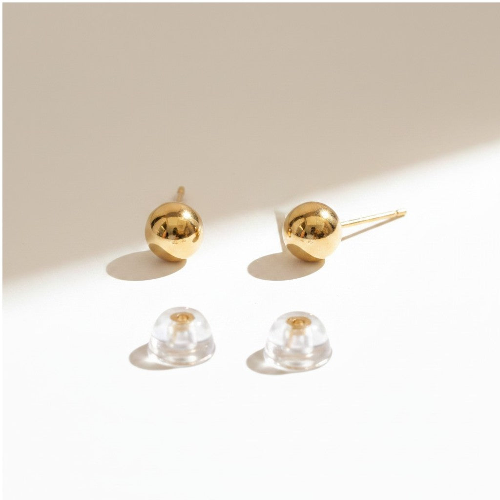 14k Solid Gold Dainty Sphere Earrings | Minimalist Everyday Studs