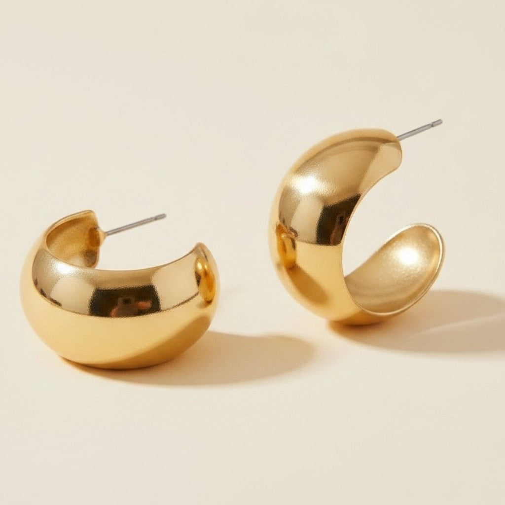 18k Gold Filled Rounded C-Hoop Earrings | Bold Yet Delicate Statement
