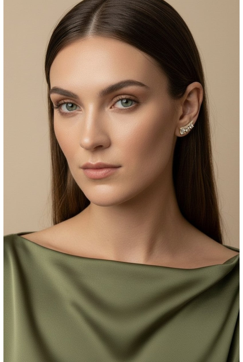 18k Gold Filled Triple Stone Ear Climber Earrings | True Craftsmanship