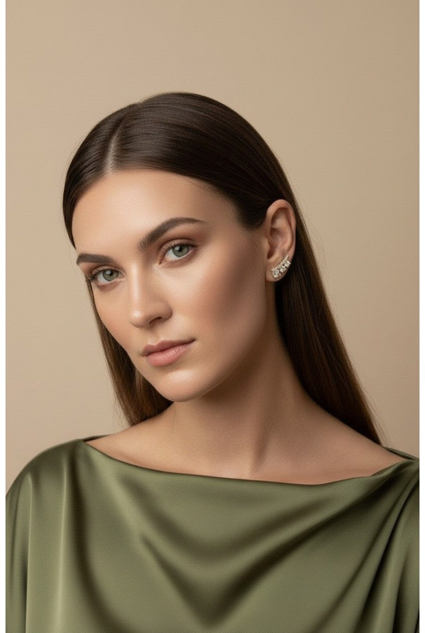 18k Gold Filled Triple Stone Ear Climber Earrings | True Craftsmanship
