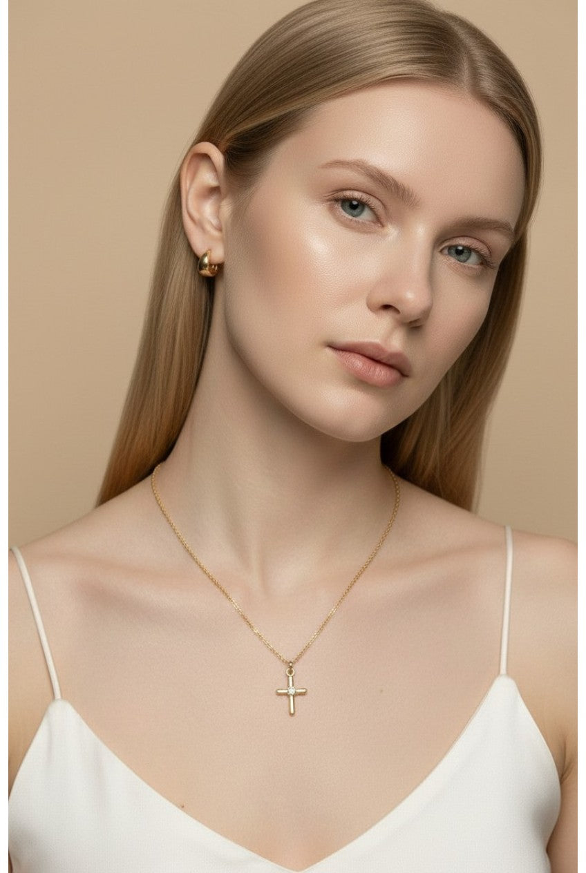 18k Gold Filled Polished CZ Cross Pendant | Timeless Faith & Elegance
