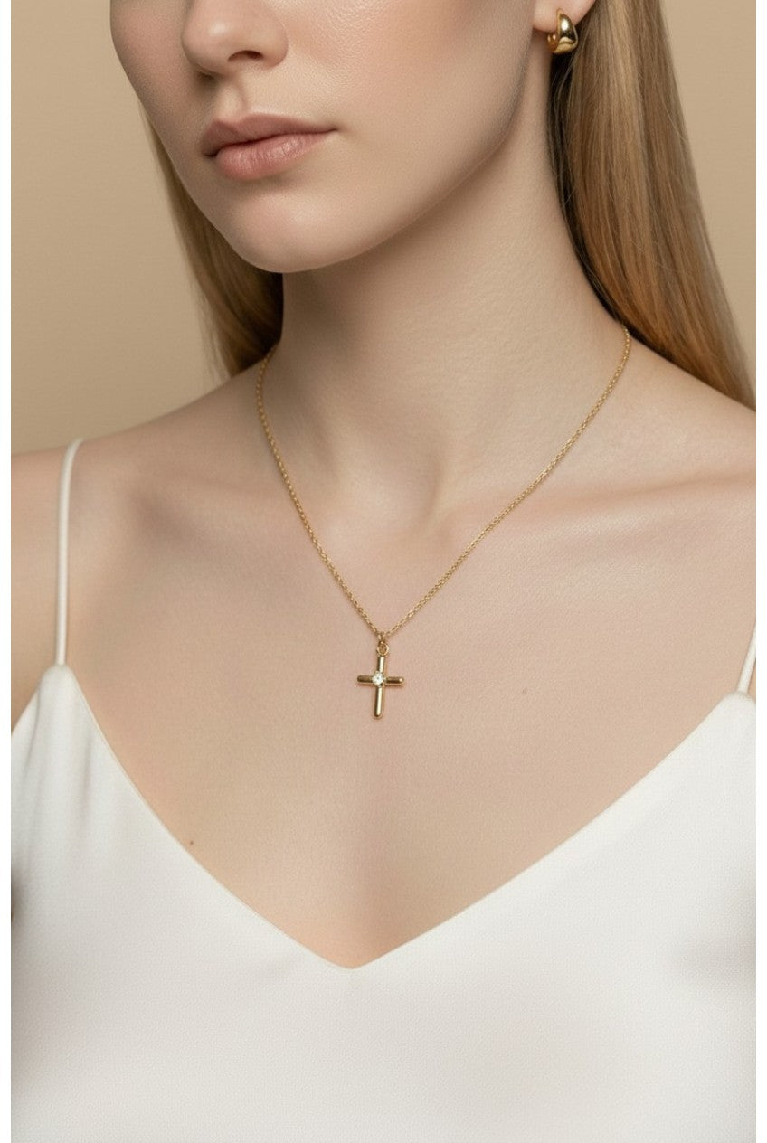18k Gold Filled Polished CZ Cross Pendant | Timeless Faith & Elegance