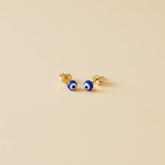 18k Gold Filled Evil Eye Stud Earrings | 4mm Blue Enamel, Bigger &amp; Bolder