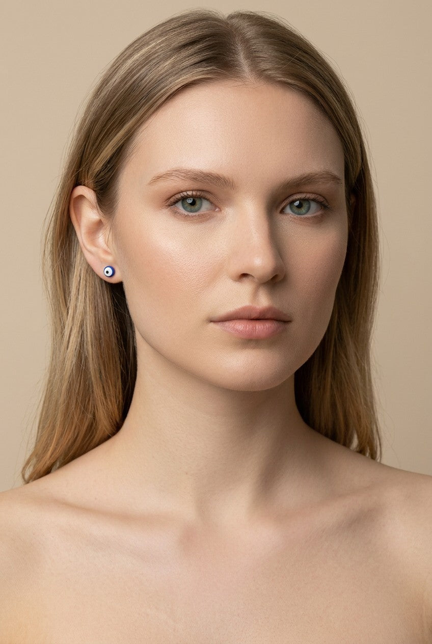 18k Gold Filled Evil Eye Stud Earrings | 4mm Blue Enamel, Bigger &amp; Bolder