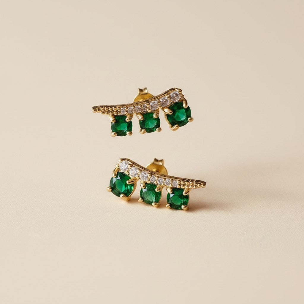18k Gold Filled Emerald & Clear CZ Earrings | A Piece of Wearable Art