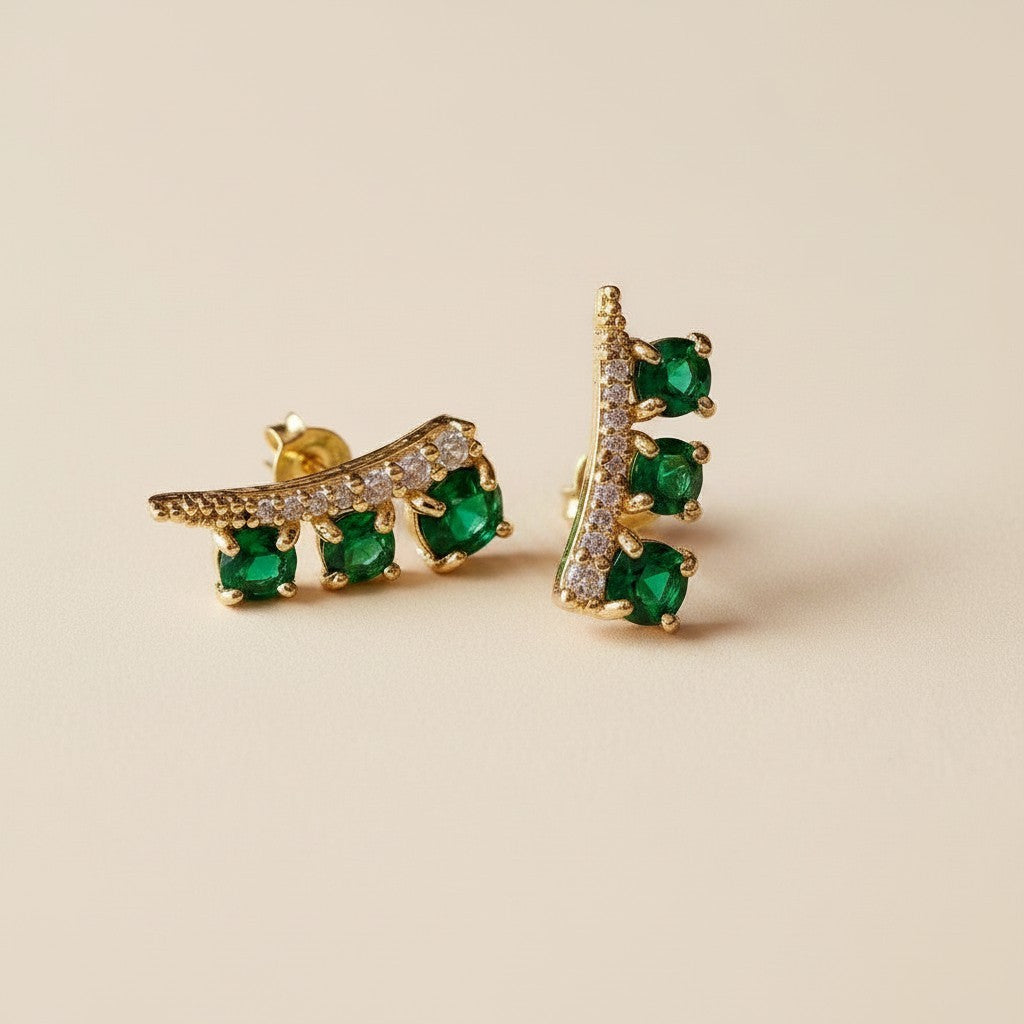 18k Gold Filled Emerald & Clear CZ Earrings | A Piece of Wearable Art