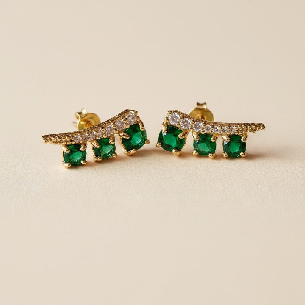 18k Gold Filled Emerald & Clear CZ Earrings | A Piece of Wearable Art