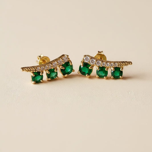 18k Gold Filled Emerald & Clear CZ Earrings | A Piece of Wearable Art