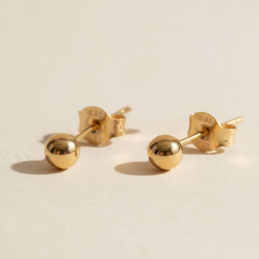 14k Solid Gold Dainty Sphere Earrings | Minimalist Everyday Studs