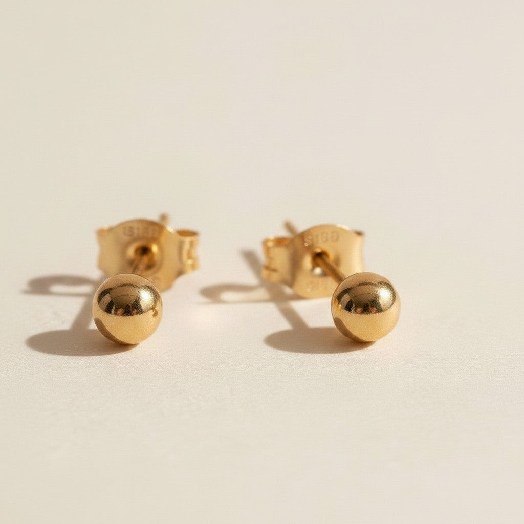 14k Solid Gold Dainty Sphere Earrings | Minimalist Everyday Studs