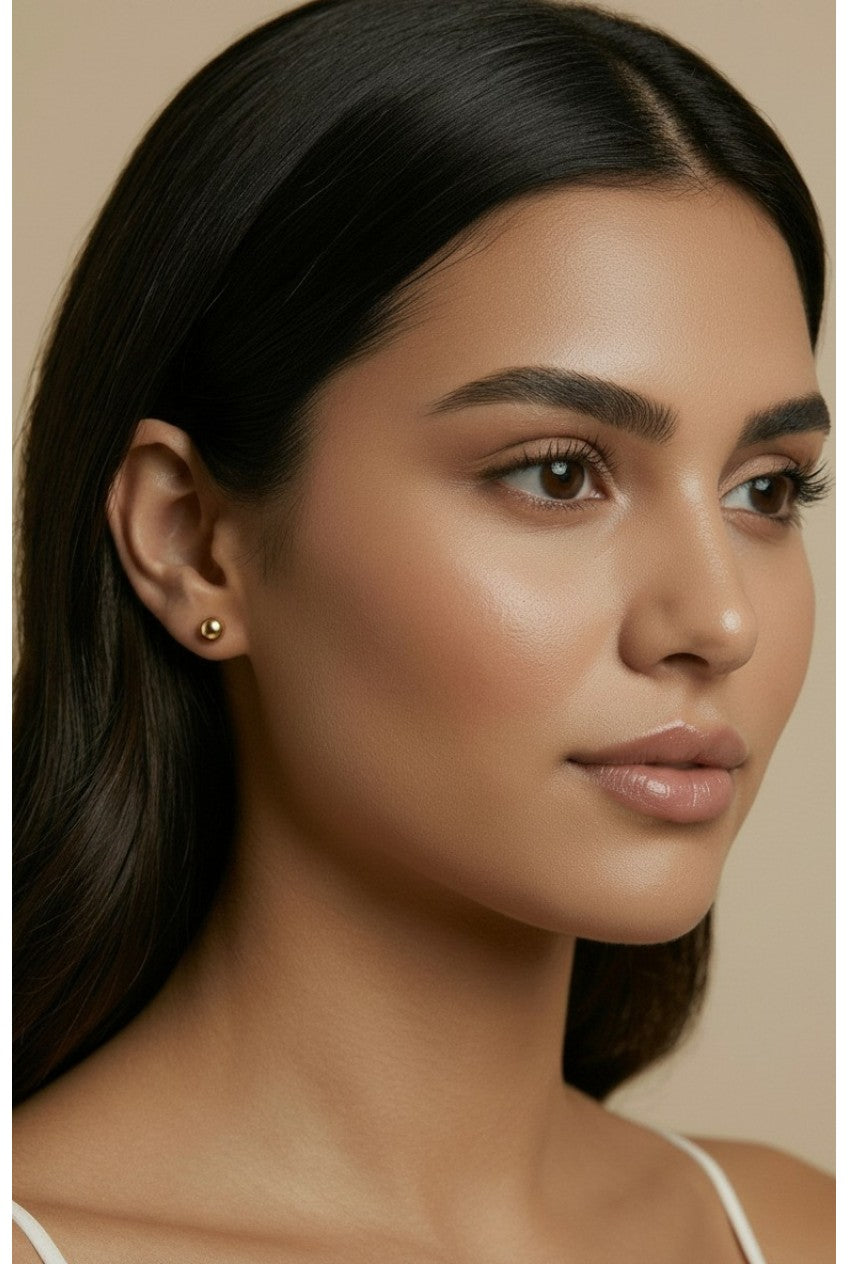 14k Solid Gold Dainty Sphere Earrings | Minimalist Everyday Studs