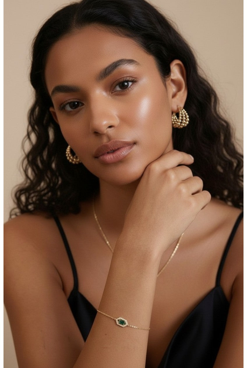 18k Gold Filled Triple Line Beaded C-Hoop Earrings | Bold & Sophisticated