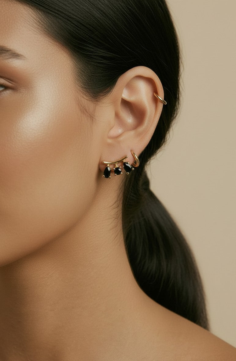 18k Gold Filled Triple Line Beaded C-Hoop Earrings | Bold &amp; Sophisticated