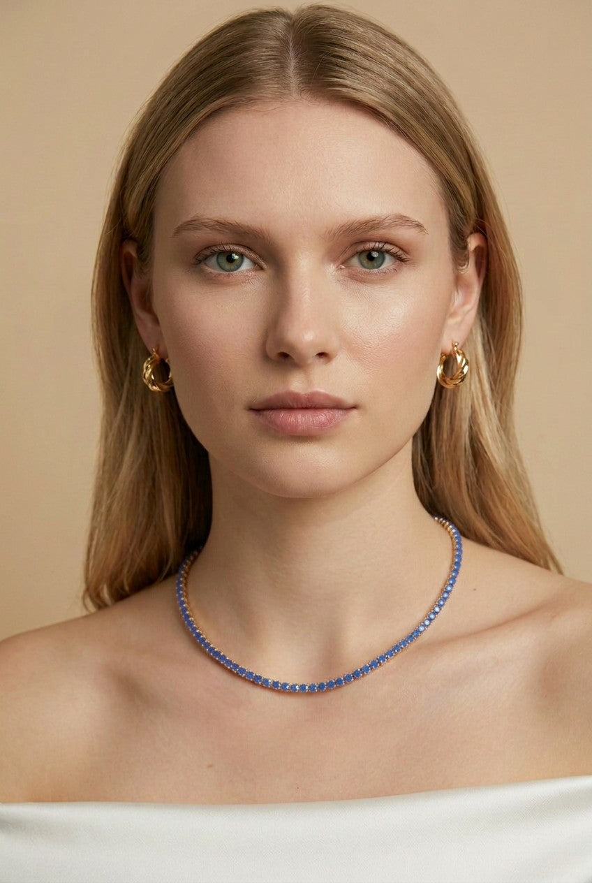 18k Gold Filled Royal Blue CZ Necklace | Seasonal Color Statement