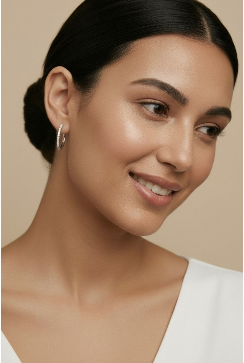 Moissanite Pavé Hoop Earrings | .925 Sterling Silver, Rhodium Plated