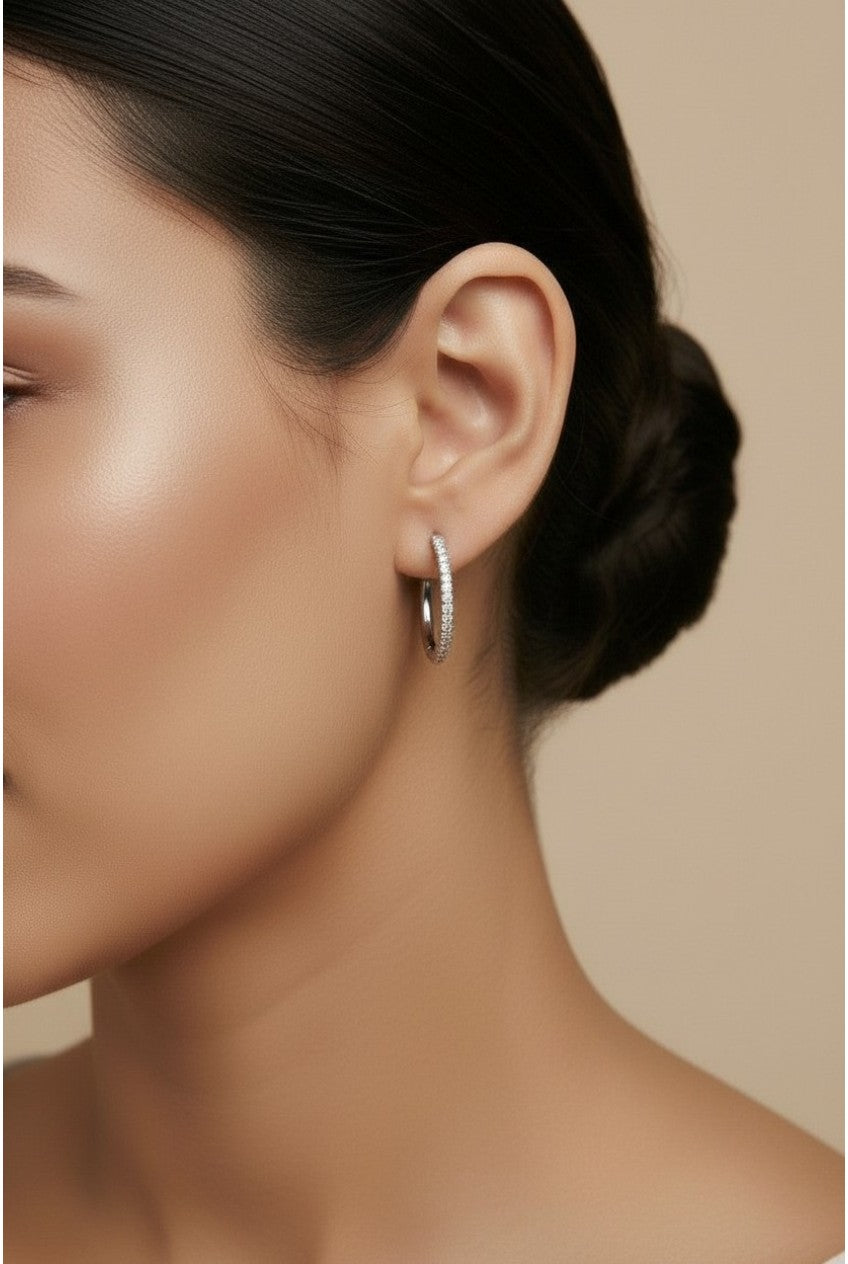Moissanite Pavé Hoop Earrings | .925 Sterling Silver, Rhodium Plated