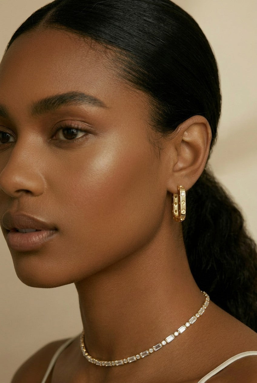 18k Gold Filled Large Rectangular Clicker Hoop Earrings | Modern Sparkle
