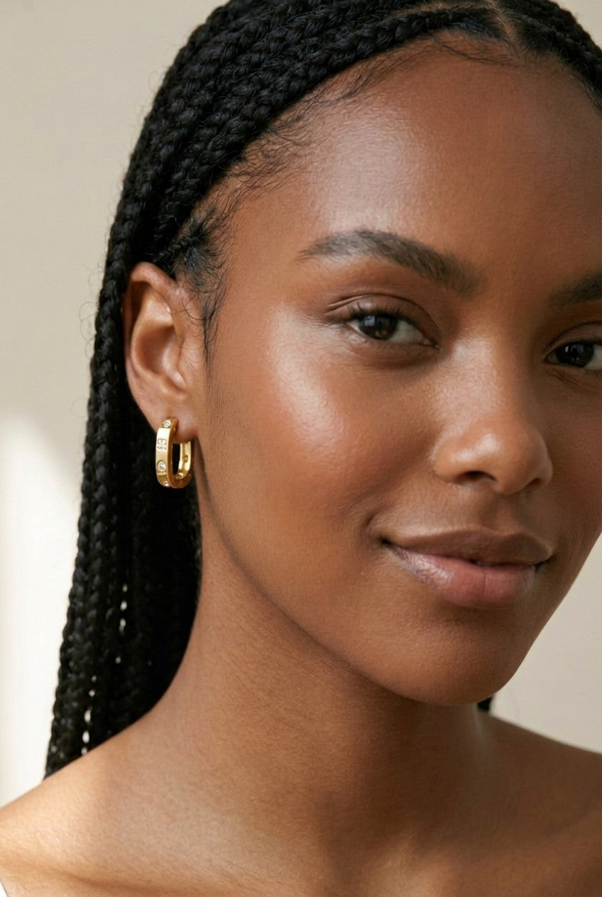 18k Gold Filled Medium Rectangular Clicker Hoop Earrings | Modern Sparkle