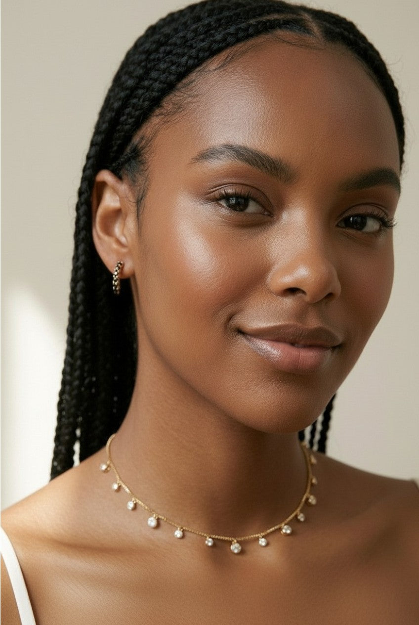18k Gold Filled Curved Bar Black Crystal Stud Earrings