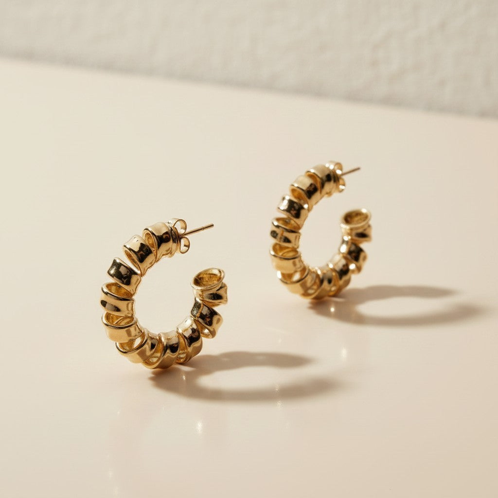 18k Gold Filled Medium Curly C-Hoop Earrings | Statement Day & Night