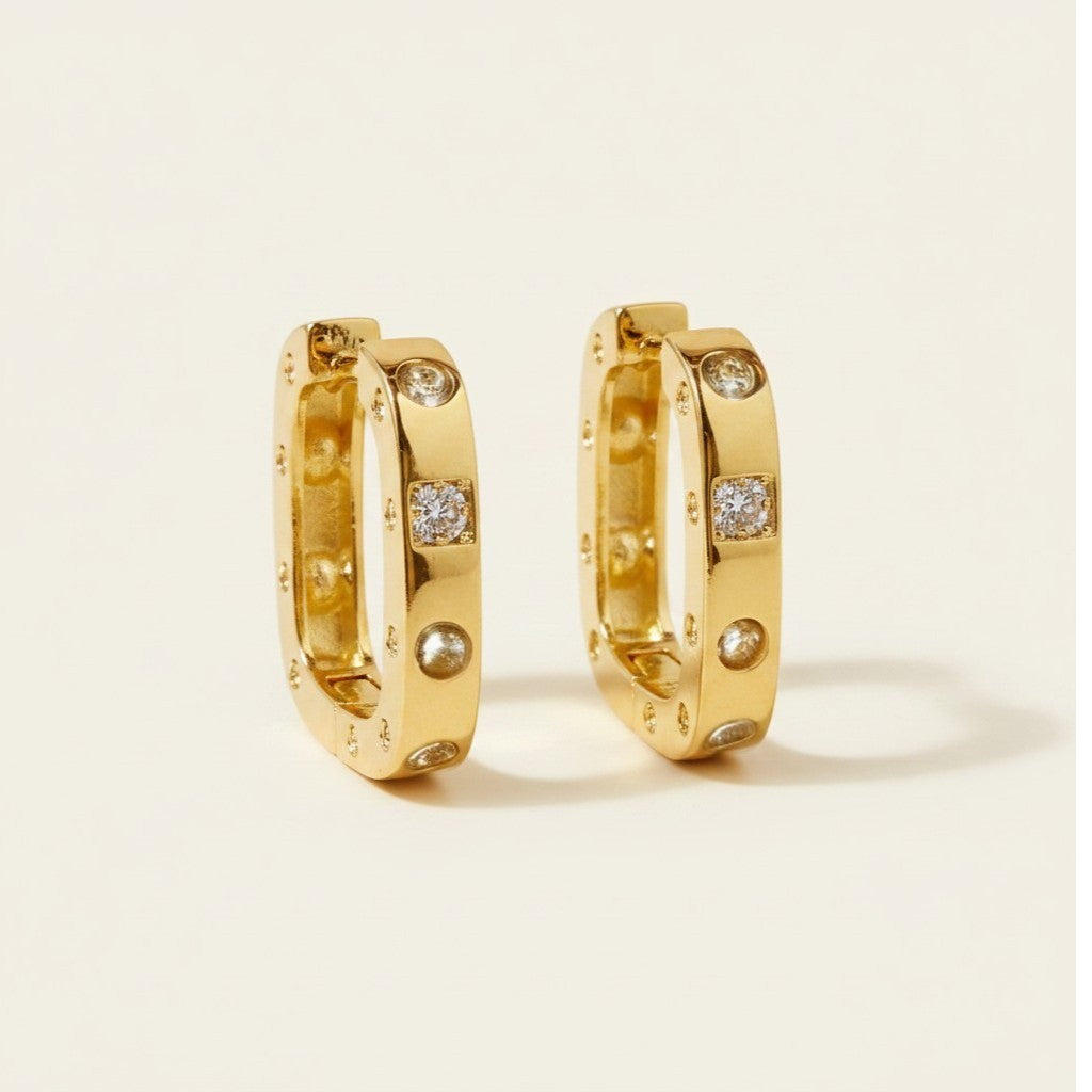 18k Gold Filled Medium Rectangular Clicker Hoop Earrings | Modern Sparkle