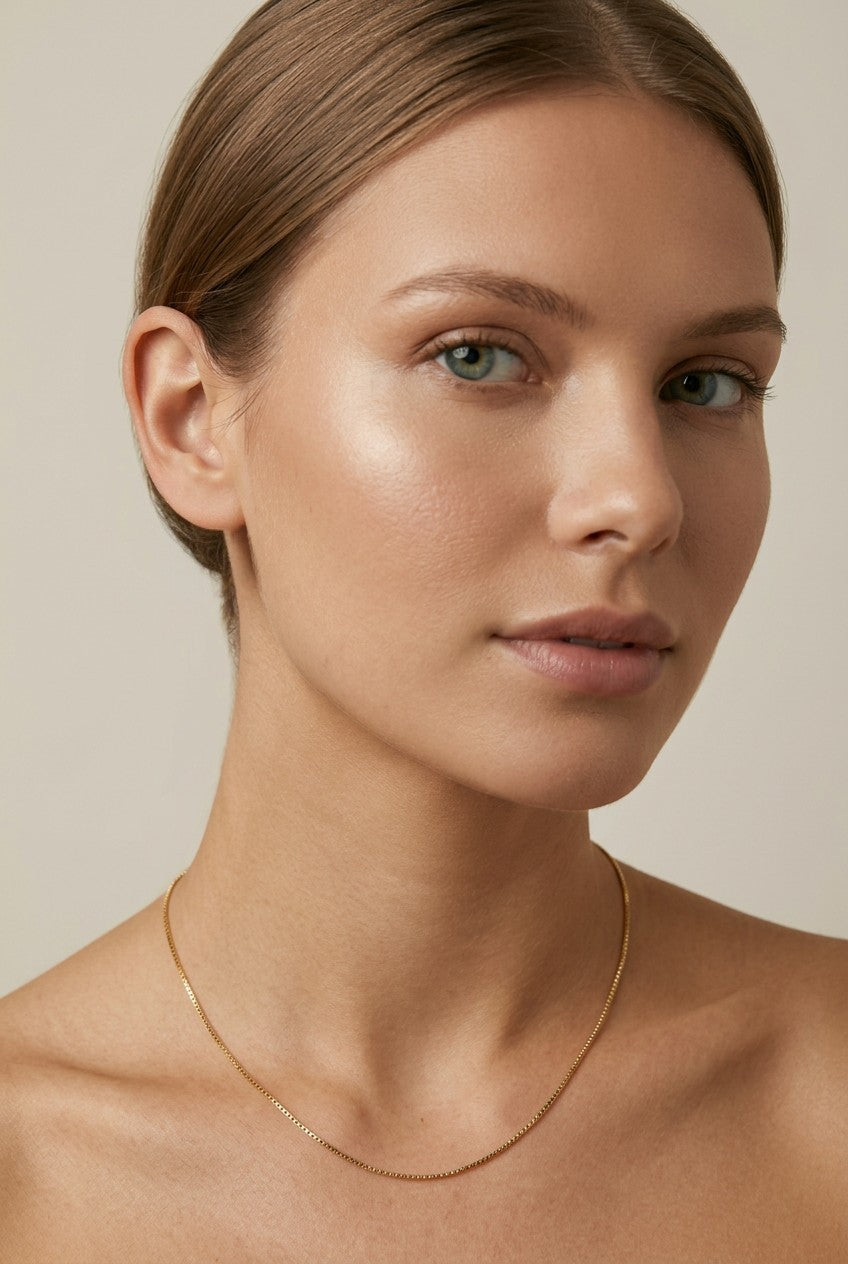 18k Gold Filled 0.5mm Diamond Cut Box Chain Necklace | Delicate Everyday Shine