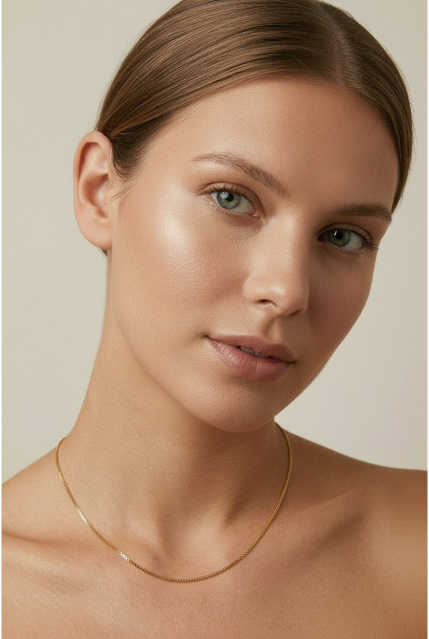 18k Gold Filled 0.5mm Diamond Cut Box Chain Necklace | Delicate Everyday Shine
